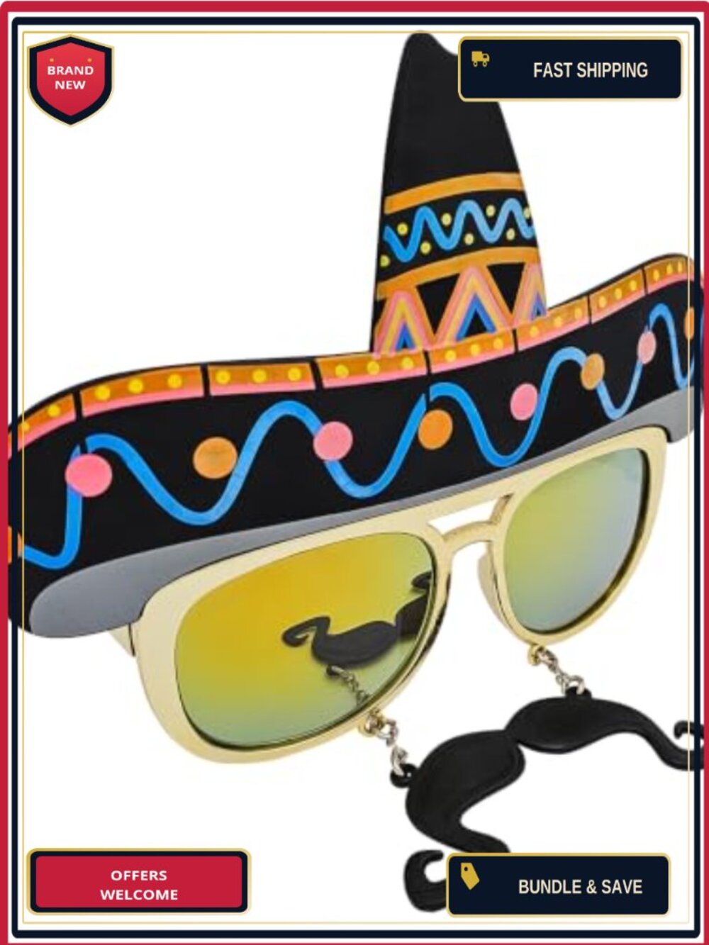 Fiesta Sombrero Sunglasses Costume Party Accessory UV400